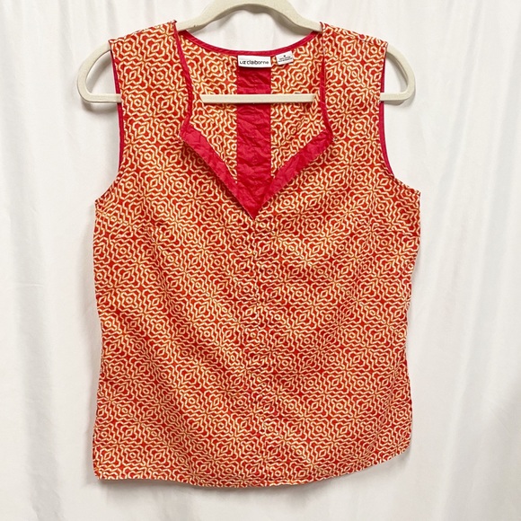 Liz Claiborne Red/Orange Geometric Print Sleeveless Top - Picture 1 of 9
